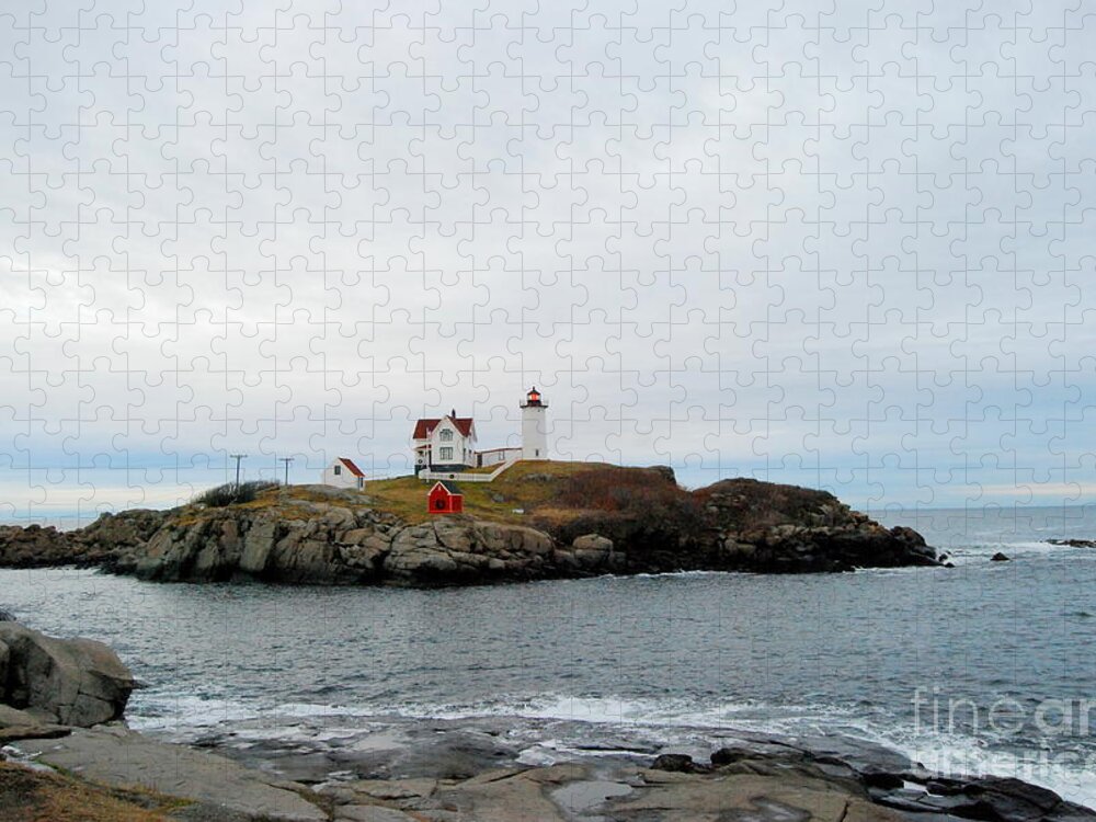 Nubble Lighthouse Jigsaw Puzzle featuring the photograph Nubble Lighthouse In Early Winter by Eunice Miller