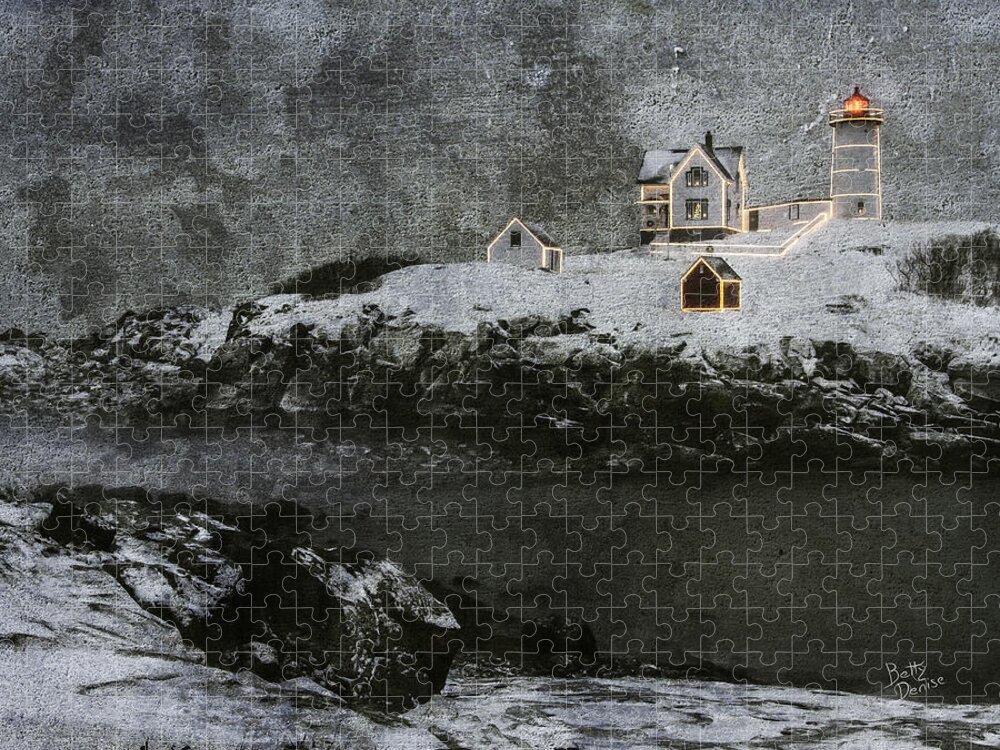 Nubble Jigsaw Puzzle featuring the photograph Nubble Light Stormy Night by Betty Denise