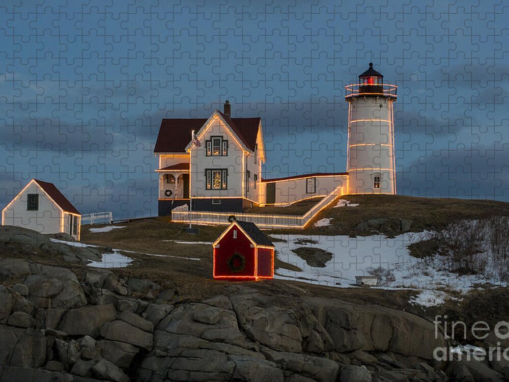 Lighthouse Jigsaw Puzzle featuring the photograph Nubble lighthouse at Christmas by Steven Ralser