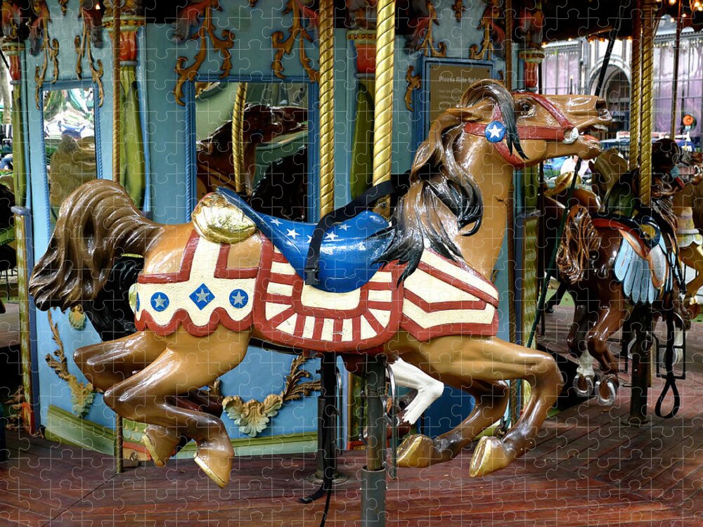 Carousel Jigsaw Puzzle featuring the photograph NYC - Old Glory Pony by Richard Reeve