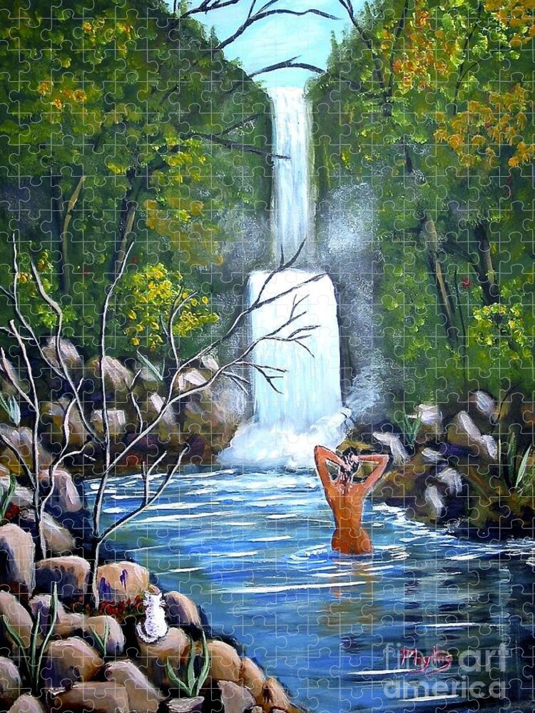 Waterfall Jigsaw Puzzle featuring the painting Nymph in Pool by Phyllis Kaltenbach