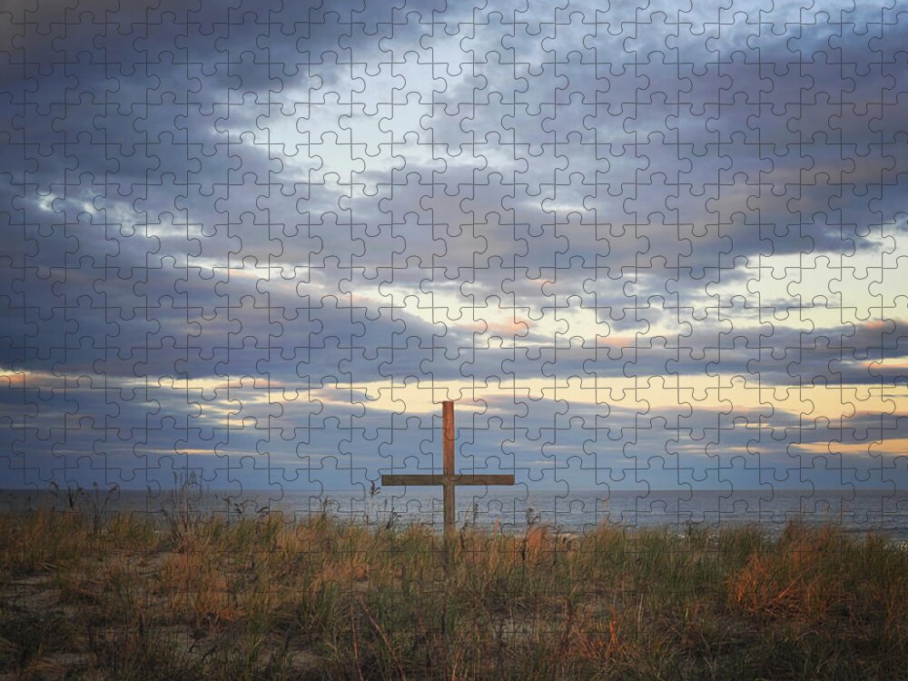 Ocean Grove Nj Beach Cross Jigsaw Puzzle featuring the photograph Ocean Grove NJ Beach Cross by Terry DeLuco
