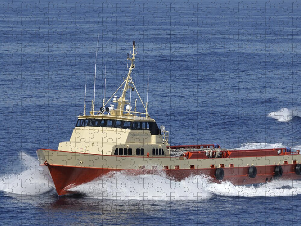Crew Boat Jigsaw Puzzle featuring the photograph Offshore supply vessel by Bradford Martin