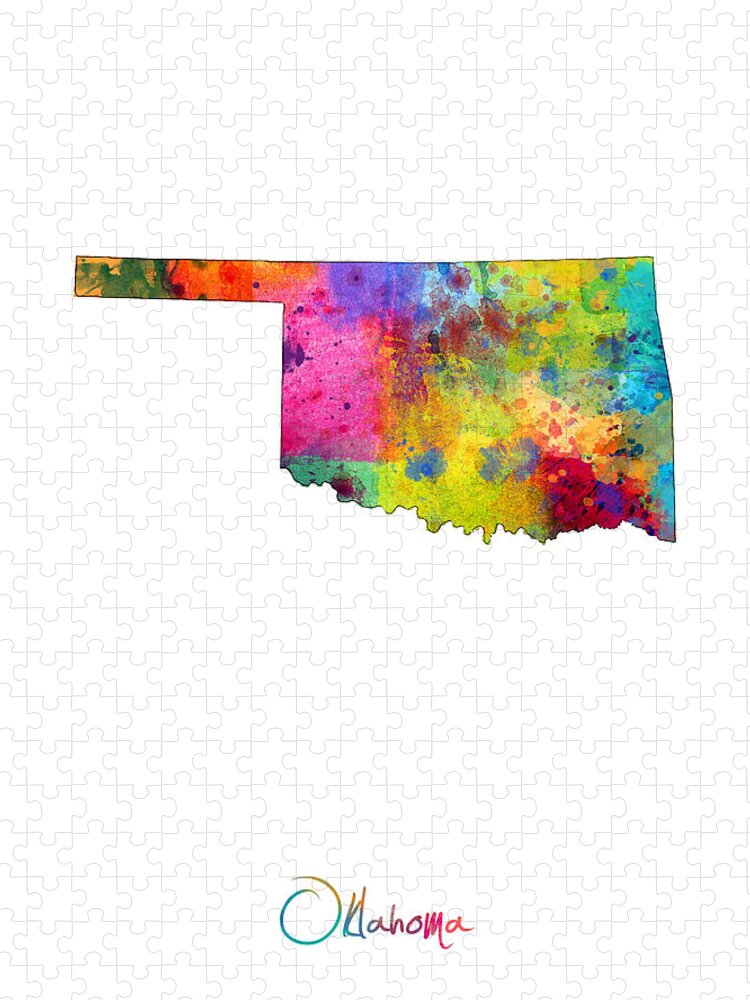 United States Map Jigsaw Puzzle featuring the digital art Oklahoma Map by Michael Tompsett