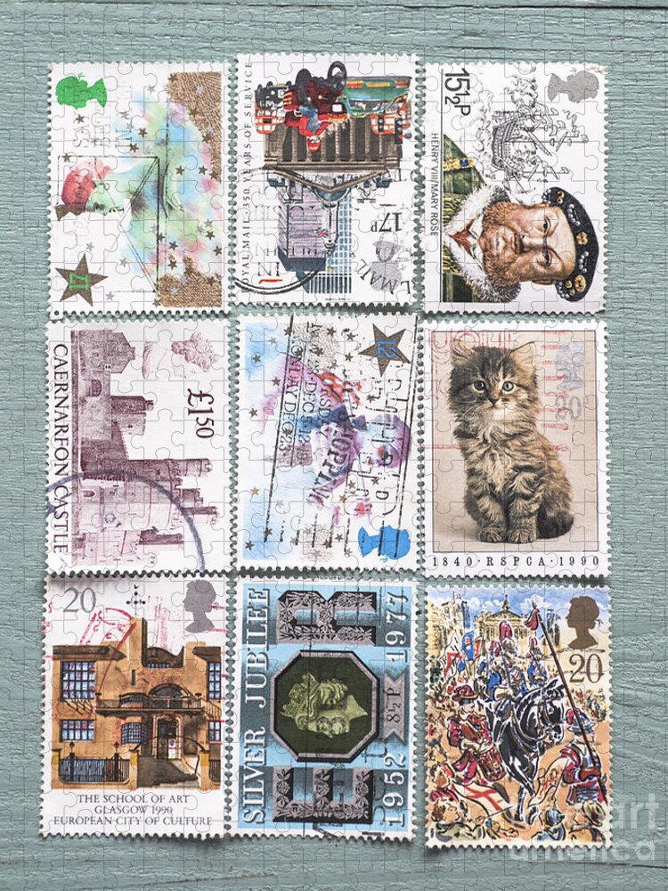 Stamp Jigsaw Puzzle featuring the photograph Old British Postage Stamps by Jan Bickerton