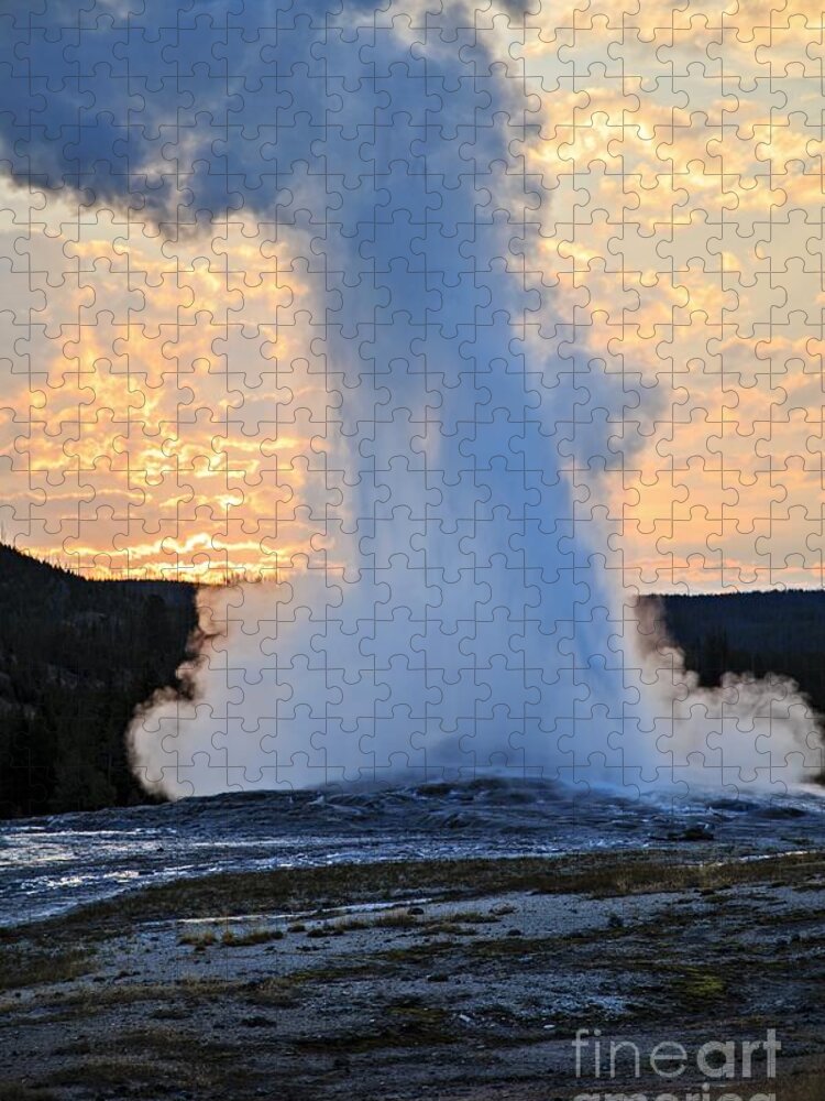 National Jigsaw Puzzle featuring the photograph Old Faithful at Sunrise by Edward Fielding