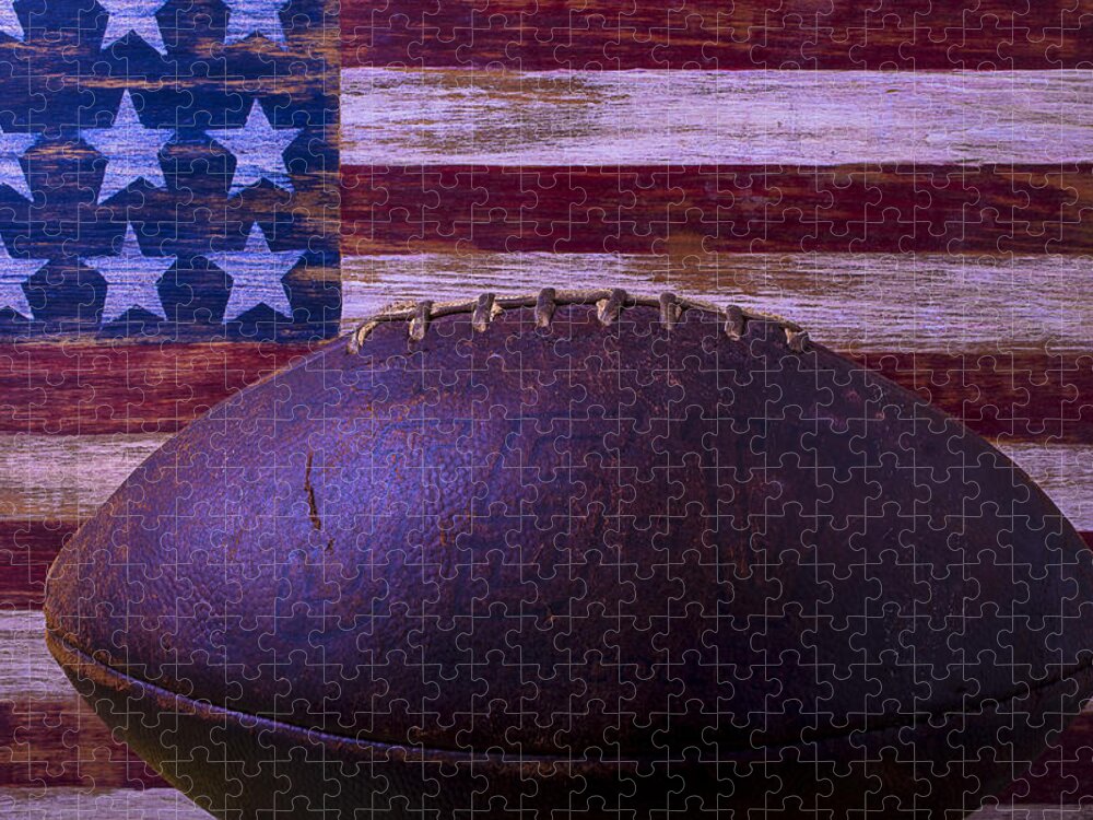 Football Jigsaw Puzzle featuring the photograph Old Football With Flag by Garry Gay