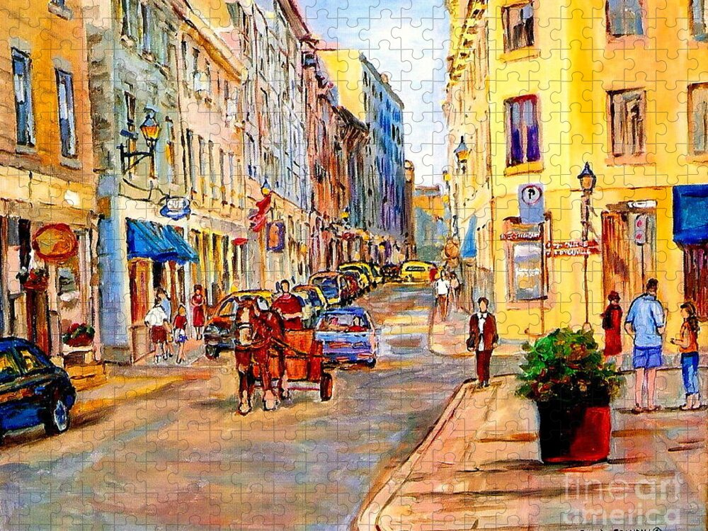 Montreal Jigsaw Puzzle featuring the painting Old Montreal Paintings Youville Square Rue De Commune Vieux Port Montreal Street Scene by Carole Spandau