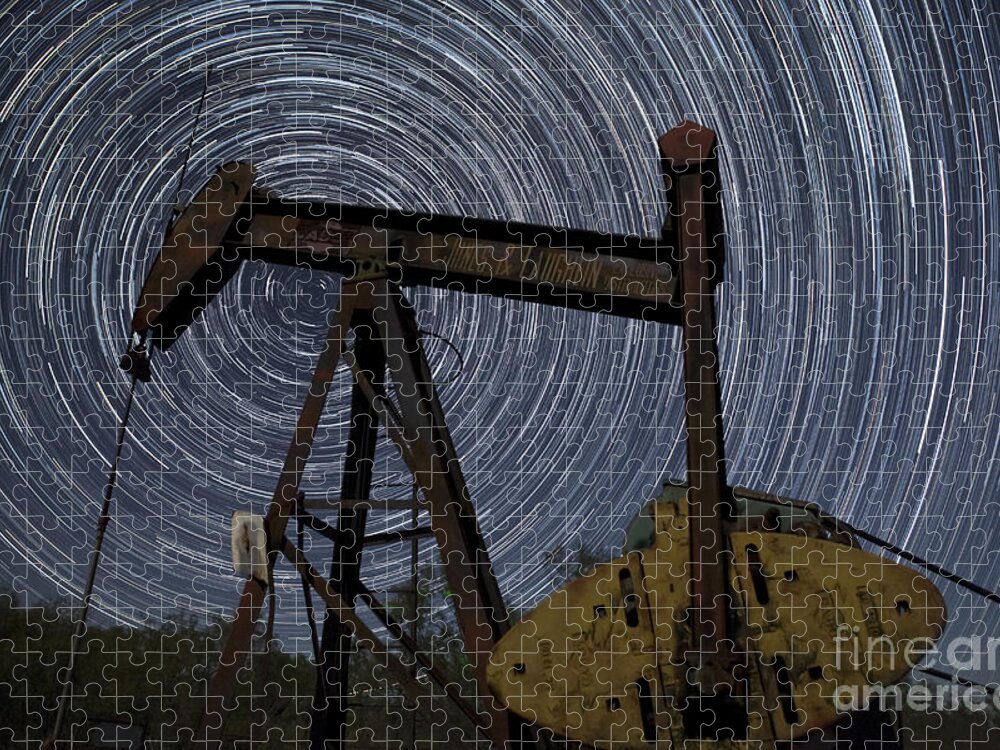 Night Sky Jigsaw Puzzle featuring the photograph Old Oil Pump Deep in the Heart of Texas by Keith Kapple