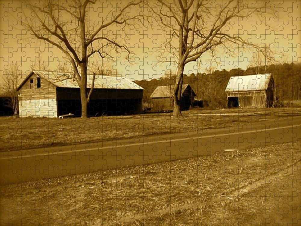Old Jigsaw Puzzle featuring the photograph Old Red Barn In Sepia by Chris W Photography AKA Christian Wilson