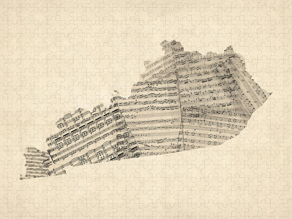 United States Map Puzzle featuring the digital art Old Sheet Music Map of Kentucky by Michael Tompsett
