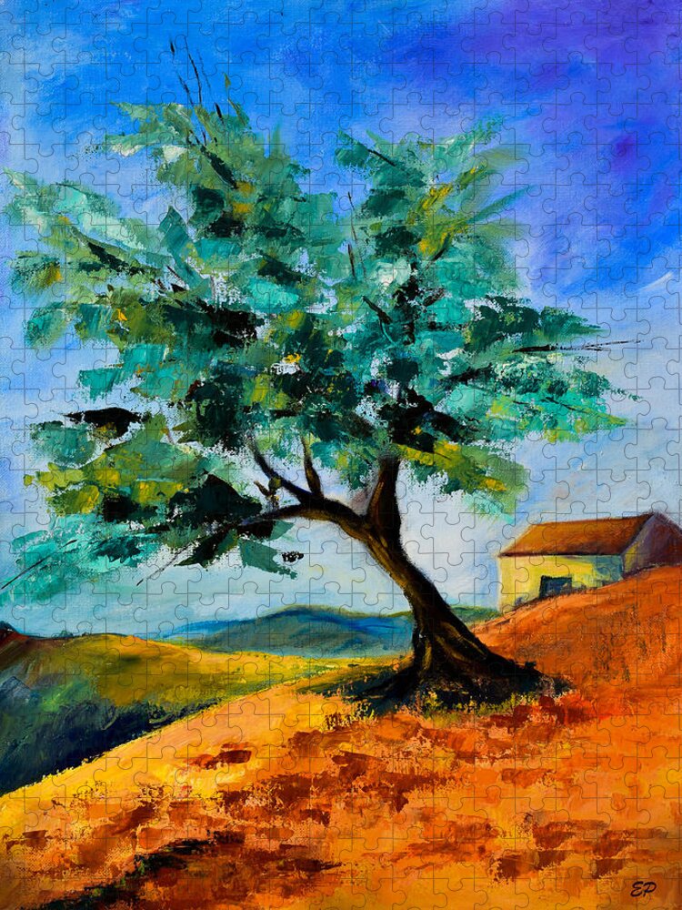 Olive Jigsaw Puzzle featuring the painting Olive Tree on the Hill by Elise Palmigiani