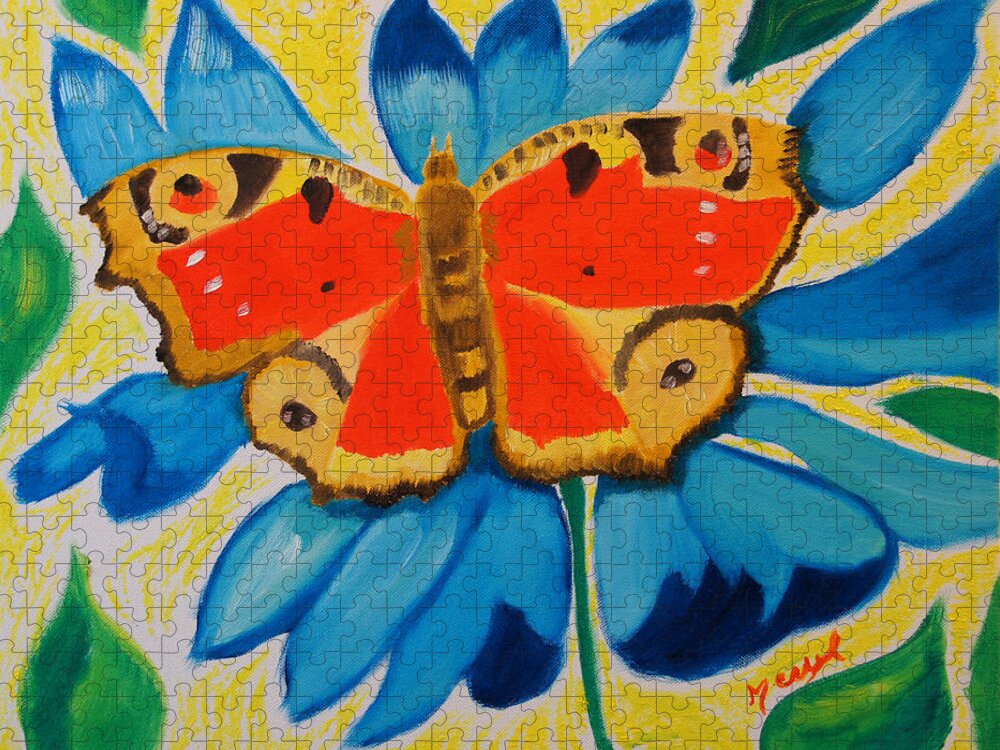 Butterfly Jigsaw Puzzle featuring the painting On Top of My World by Meryl Goudey