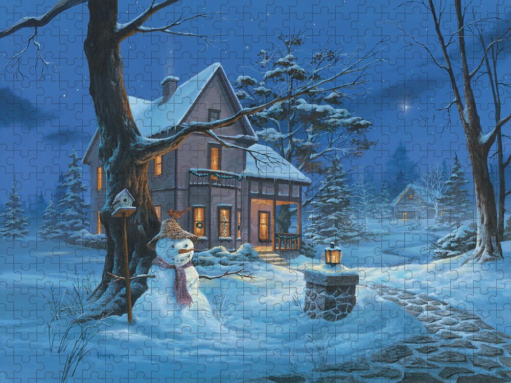 Michael Humphries Jigsaw Puzzle featuring the painting Once Upon A Winter's Night by Michael Humphries
