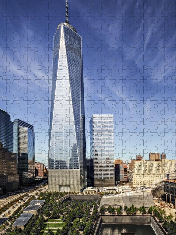 World Trade Center Jigsaw Puzzle featuring the photograph One World Trade Center Reflecting Pools by Susan Candelario