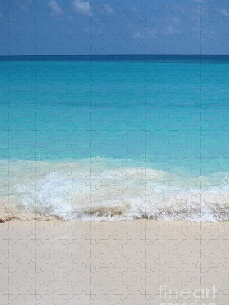 Beach; Water; Sand; Sky; Blue; White; Foam; Sea; Ocean; Lake; Clear; No One; Empty; Simplicity; Minimalism; Island; Deserted; Tropic; Tropics; Mexico; Cancun; Caribbean; Vacation; Tourism; Seascape; Horizon Jigsaw Puzzle featuring the photograph Open Waters by Margie Hurwich