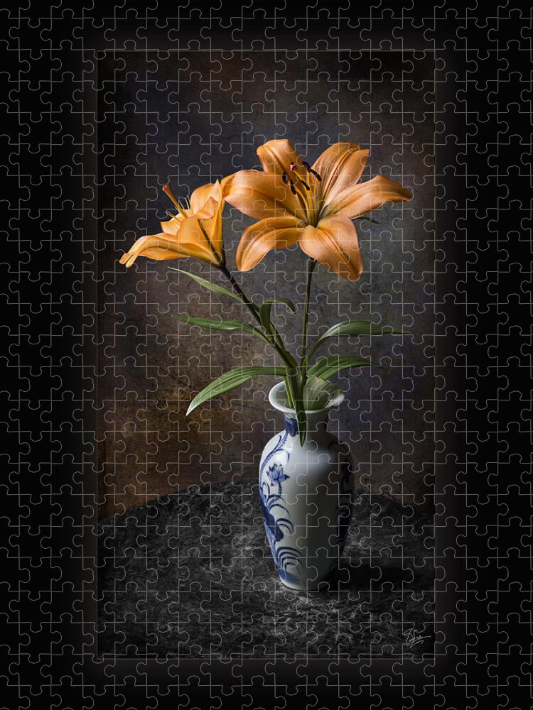 Flower Jigsaw Puzzle featuring the photograph Orange Asiatic Lilies in Vase by Endre Balogh