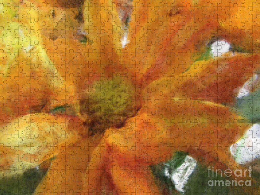 Nature Jigsaw Puzzle featuring the photograph Orange Chrysanthemem photoart by Debbie Portwood