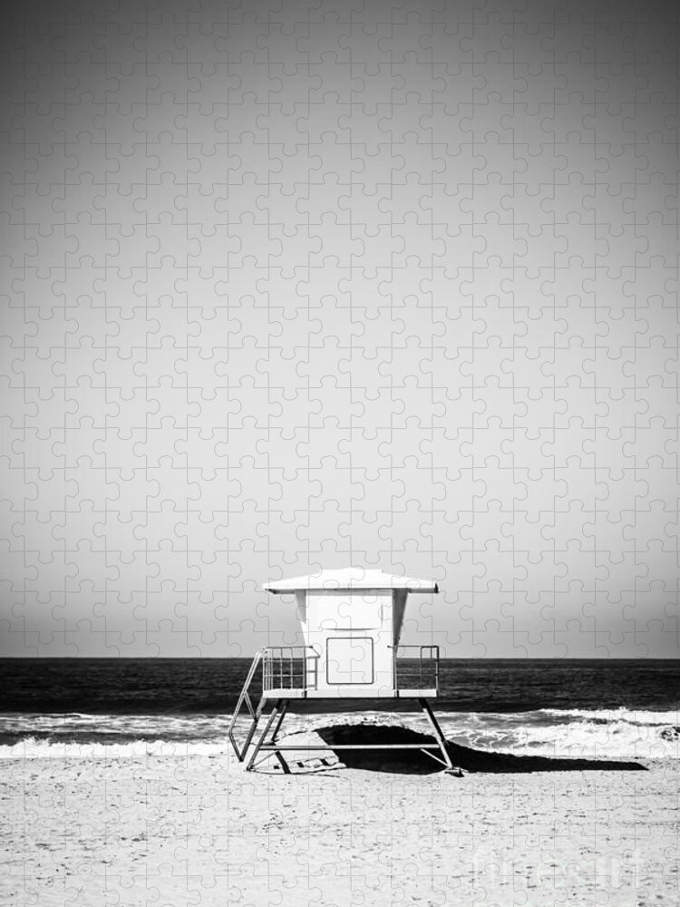 America Jigsaw Puzzle featuring the photograph Orange County Lifeguard Tower Black and White Picture by Paul Velgos