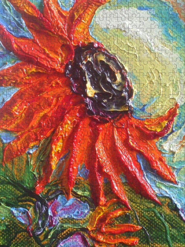 Orange Jigsaw Puzzle featuring the painting Orange Sunflower by Paris Wyatt Llanso