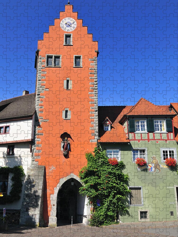 Meersburg Jigsaw Puzzle featuring the photograph Orange tower and blue sky - City gate in Meersburg Germany by Matthias Hauser