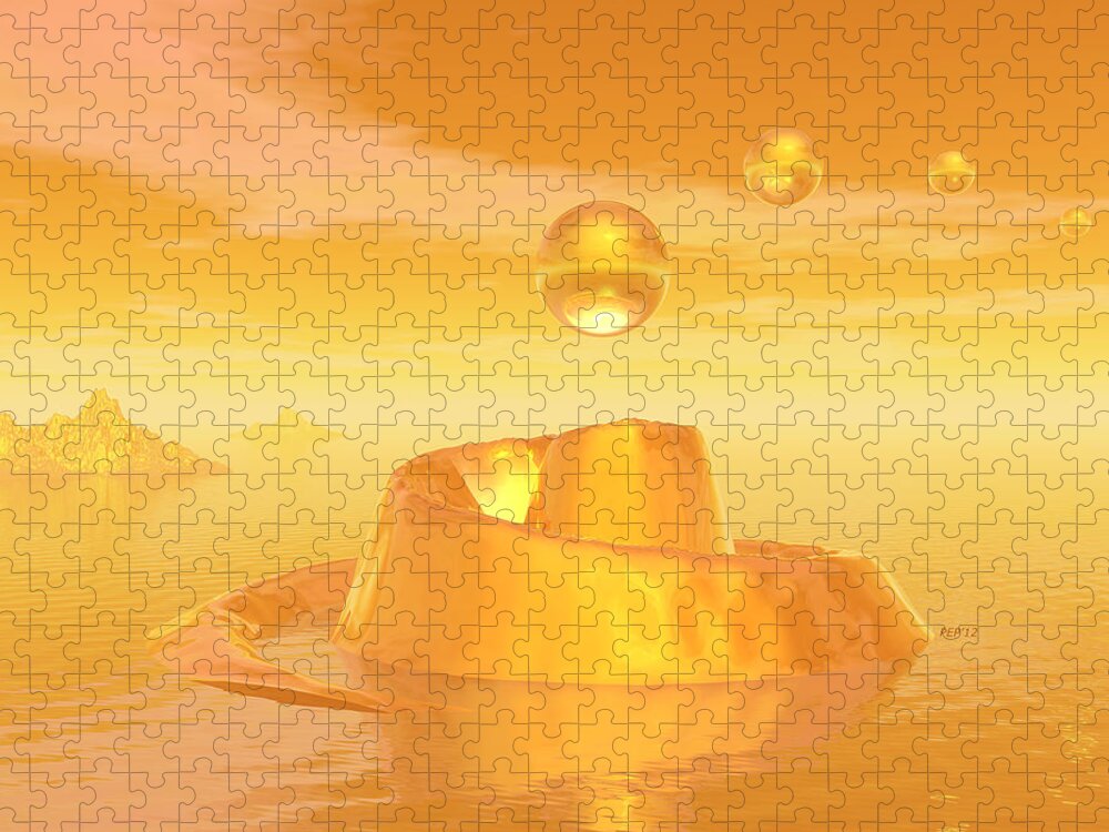 Orange Jigsaw Puzzle featuring the digital art Orange Waters by Phil Perkins