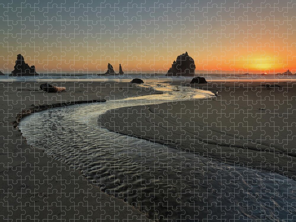 Tranquility Jigsaw Puzzle featuring the photograph Oregon Coast Sunset by Helminadia