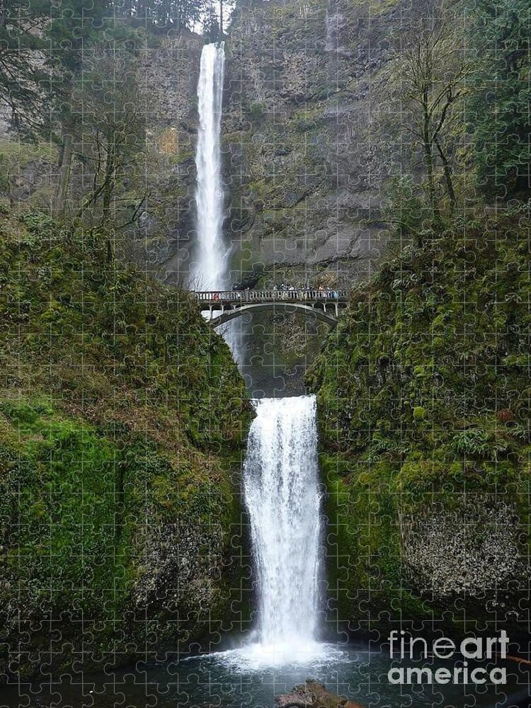 Multnomah Falls Jigsaw Puzzle featuring the photograph Oregon Long Shot of Falls by Susan Garren