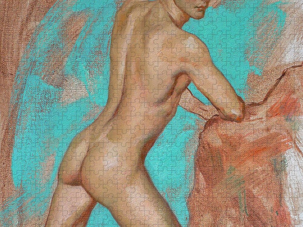 Original Art Jigsaw Puzzle featuring the painting Original Impression Man Body Oil Painting Male Nude On Canvas#16-2-6-05 by Hongtao Huang