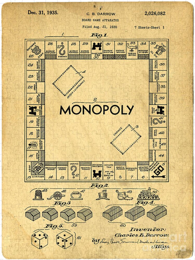 Original Patent for Monopoly Board Game Jigsaw Puzzle by Edward