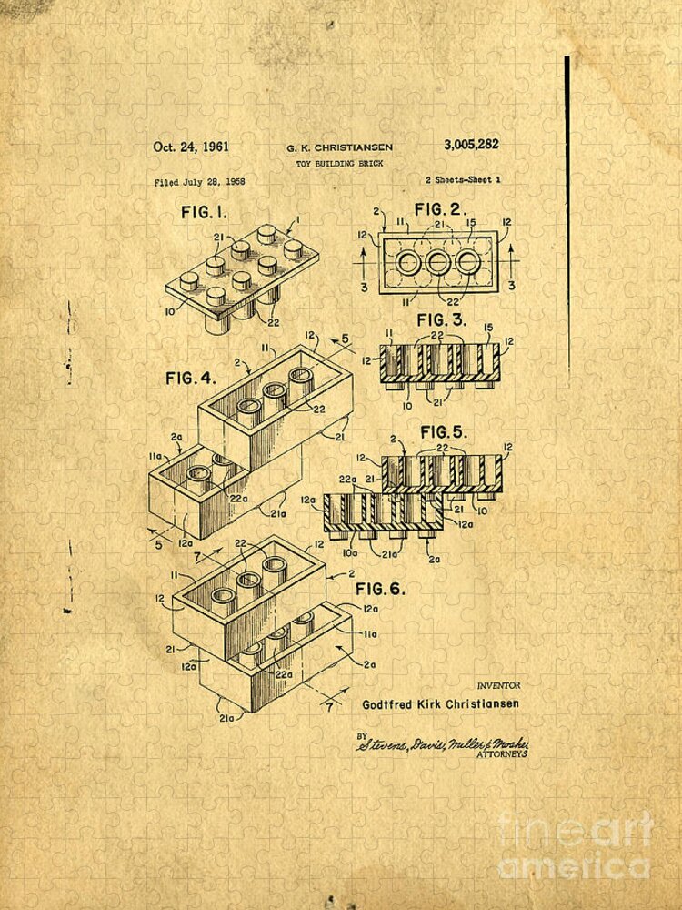 Original Patent Lego Puzzle by Edward Fielding - Pixels