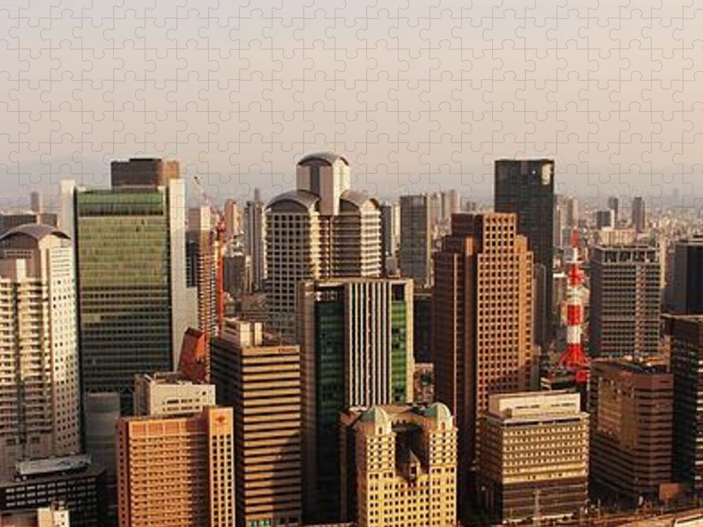 Panoramic Jigsaw Puzzle featuring the photograph Osaka Skyline by Piero Damiani