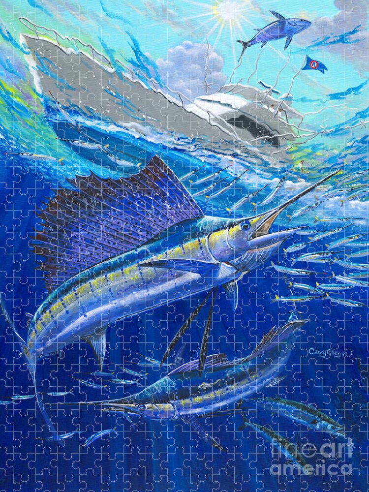 Sailfish Jigsaw Puzzle featuring the painting Out Of Sight by Carey Chen