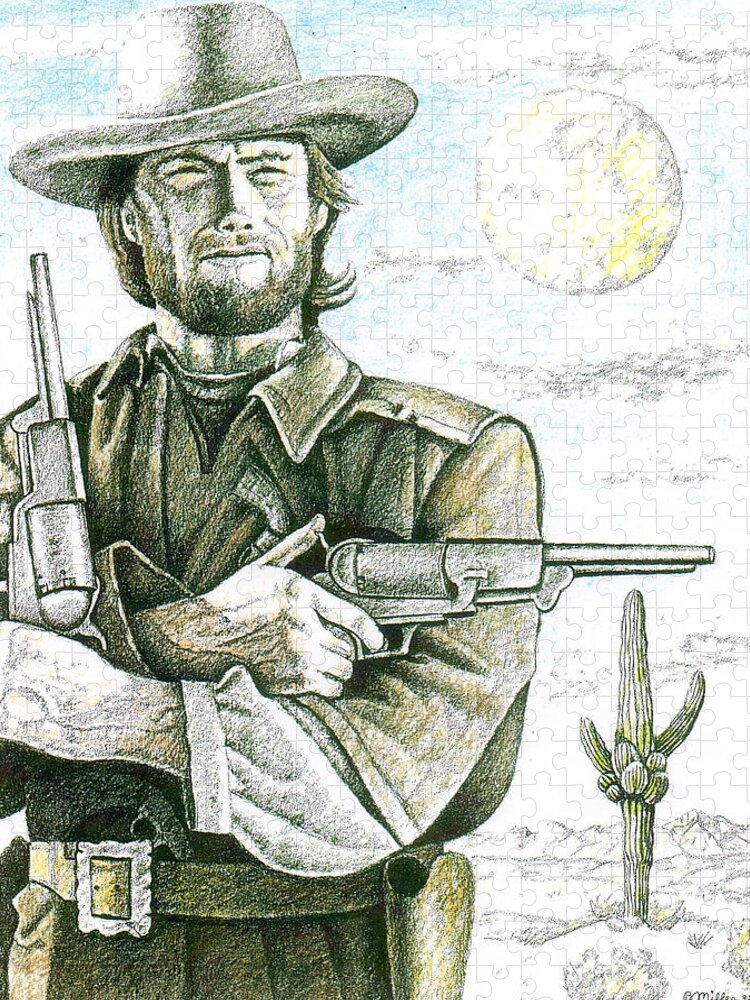 Art Jigsaw Puzzle featuring the drawing Outlaw Josey Wales by Bern Miller