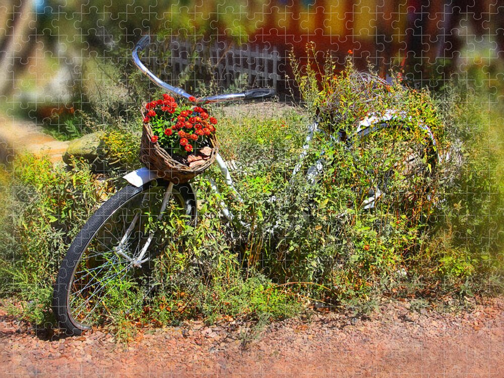 Bike Jigsaw Puzzle featuring the photograph Overgrown Bicycle with Flowers by Mike McGlothlen