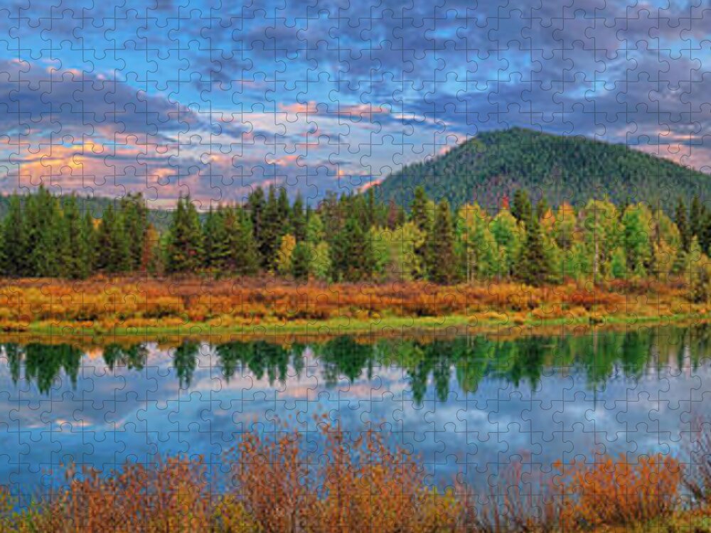 Oxbow Bend Jigsaw Puzzle featuring the photograph Oxbow Bend Early Autumn Panorama by Greg Norrell