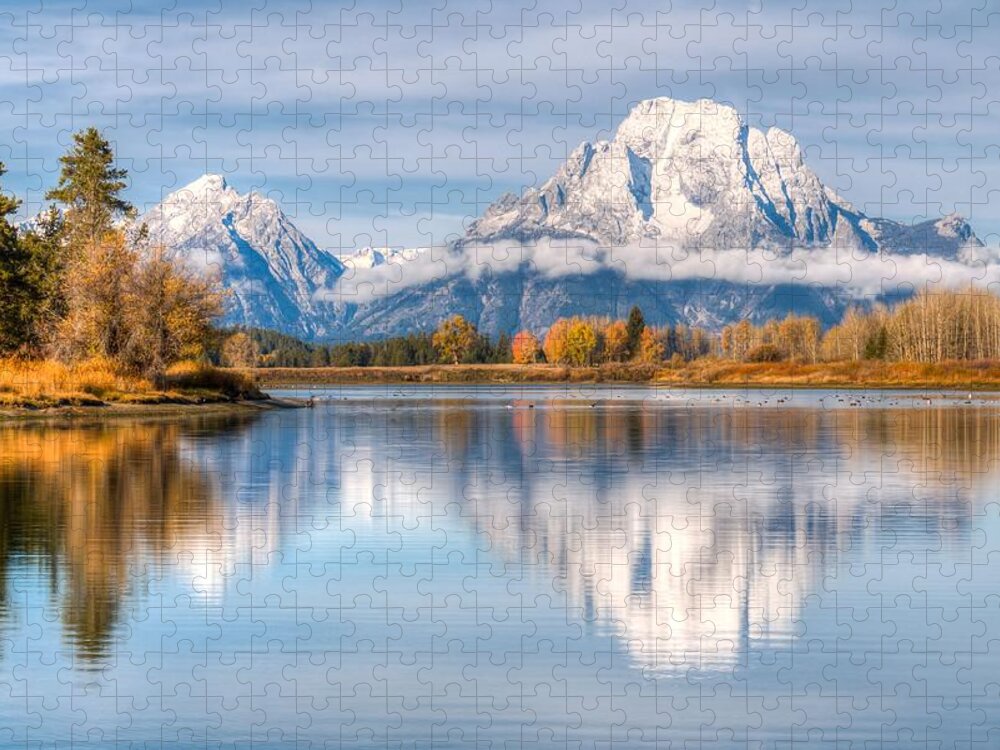 Landscape Jigsaw Puzzle featuring the photograph Oxbow Bend Reflections 0076 by Kristina Rinell