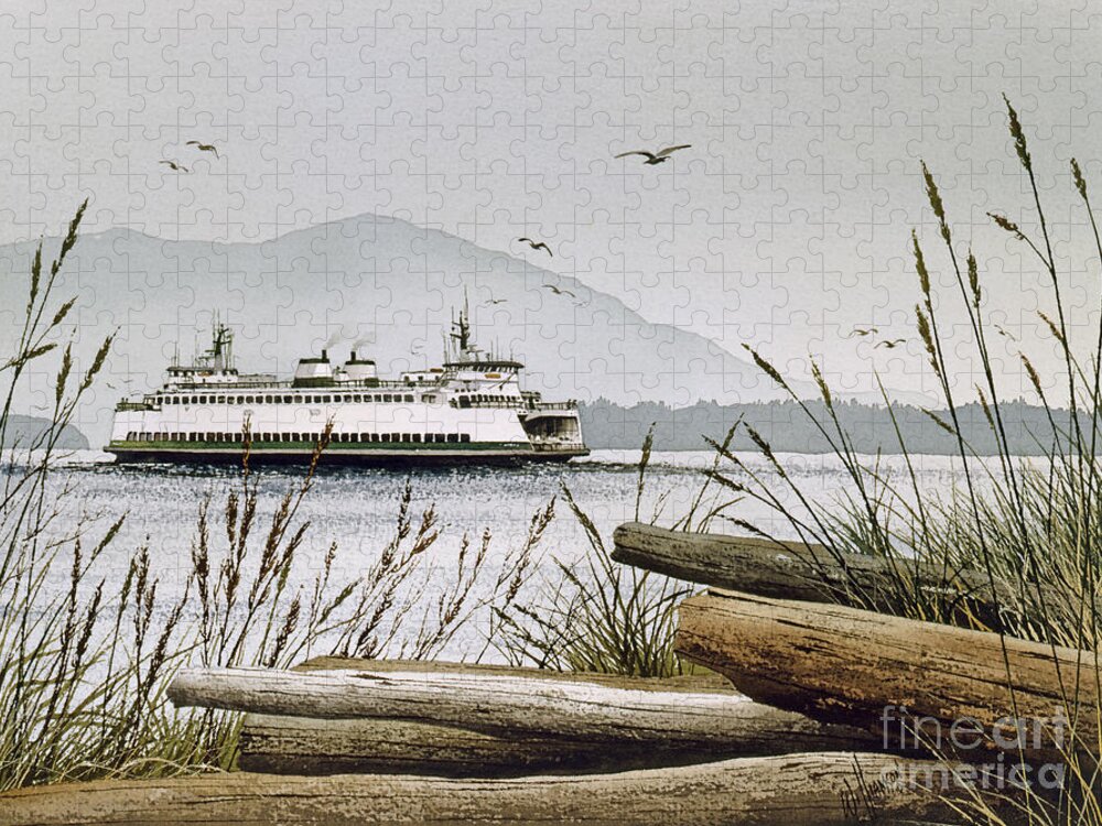 Ferry Jigsaw Puzzle featuring the painting Pacific Northwest Ferry by James Williamson