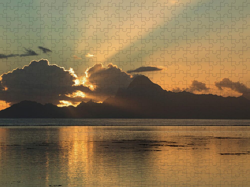 Photography Jigsaw Puzzle featuring the photograph Pacific Ocean At Dusk, Moorea, Tahiti by Panoramic Images