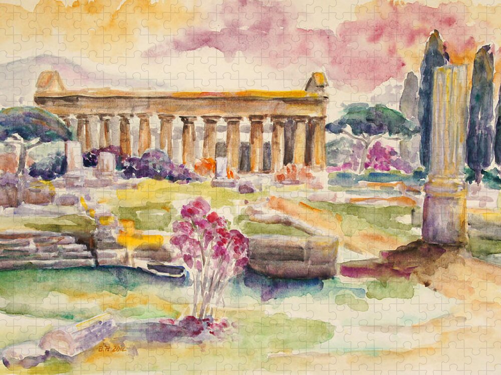 Barbara Pommerenke Jigsaw Puzzle featuring the painting Paestum In Spring by Barbara Pommerenke