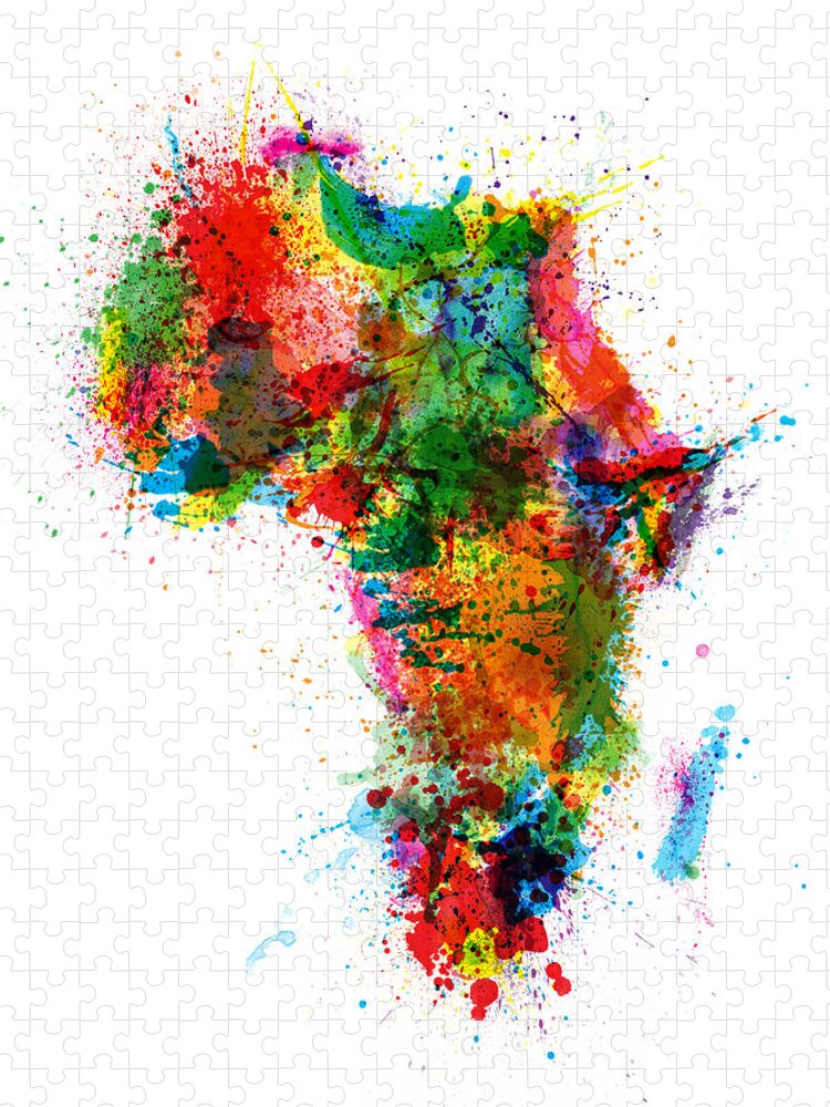 Africa Map Jigsaw Puzzle featuring the digital art Paint Splashes Map of Africa Map by Michael Tompsett