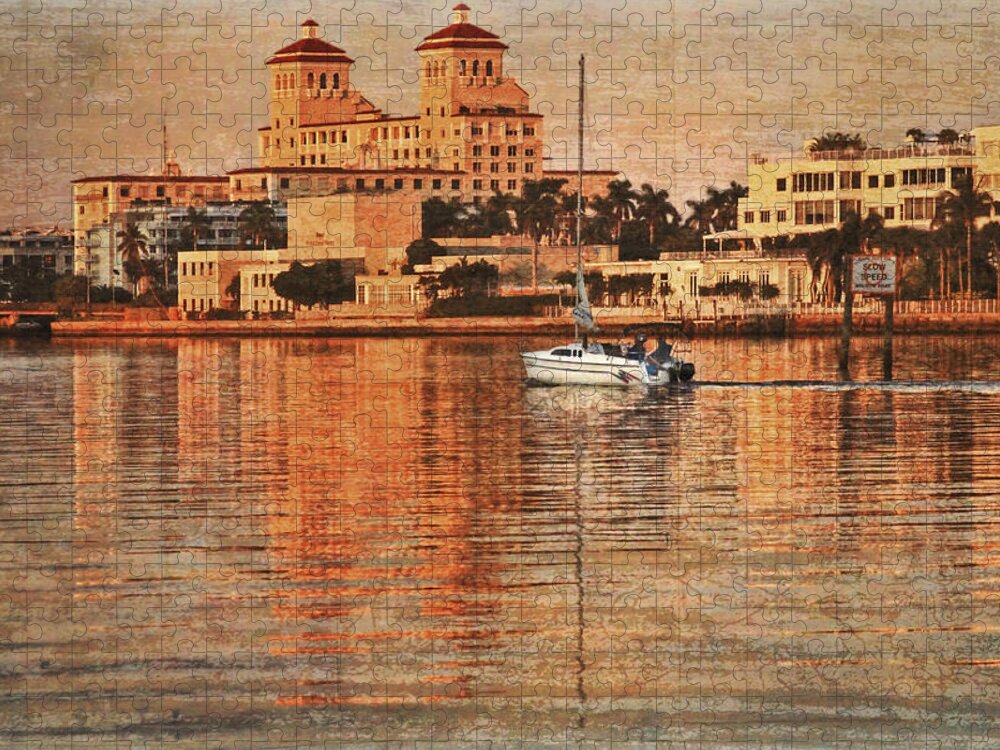 Boats Jigsaw Puzzle featuring the photograph Palm Beach at Golden Hour by Debra and Dave Vanderlaan