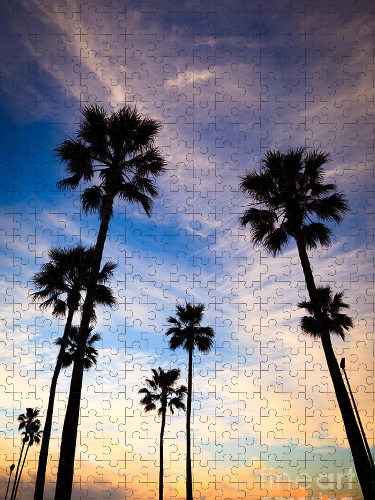 America Jigsaw Puzzle featuring the photograph Palm Trees at Sunset Photo by Paul Velgos