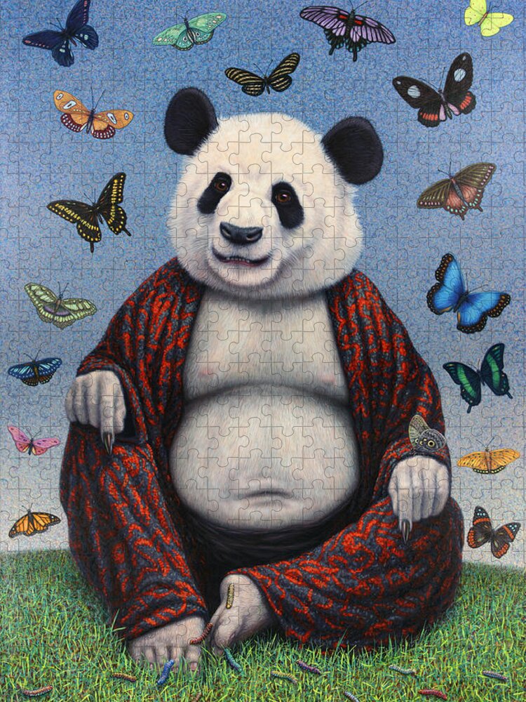 Panda Jigsaw Puzzle featuring the painting Panda Buddha by James W Johnson