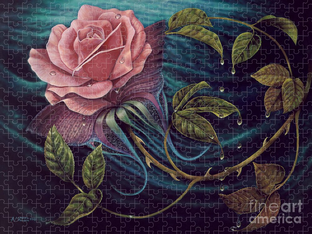 Rose Jigsaw Puzzle featuring the painting Papalotl Rosalis by Ricardo Chavez-Mendez