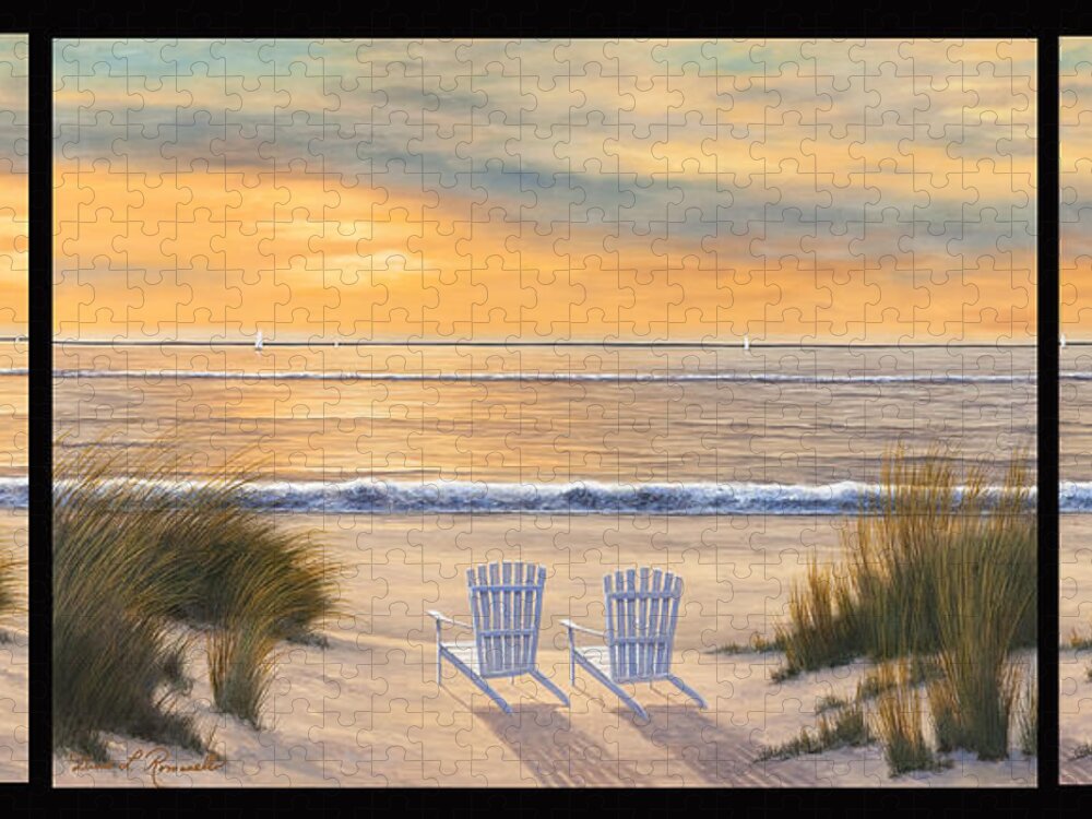 Sunset Jigsaw Puzzle featuring the painting Paradise Susnet Triptych by Diane Romanello
