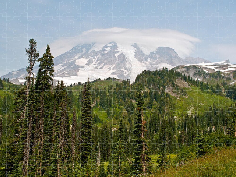 Mt.rainier Jigsaw Puzzle featuring the photograph Paradise Valley and Mt. Rainier View by Tikvah's Hope