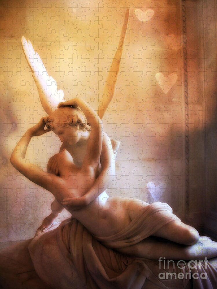 Paris Jigsaw Puzzle featuring the photograph Paris Eros and Psyche Louvre Museum- Musee du Louvre Angel Sculpture - Paris Angel Art Sculptures by Kathy Fornal