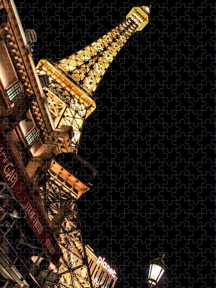 Night Jigsaw Puzzle featuring the photograph Paris Las Vegas at night by Eti Reid
