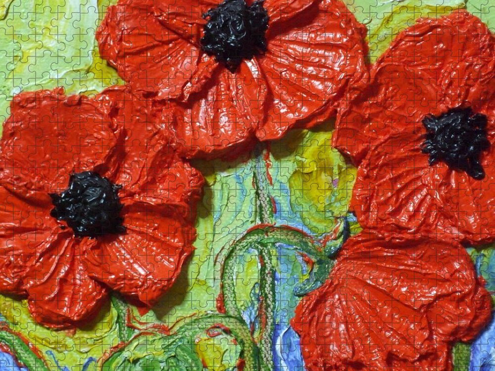 Poppies Jigsaw Puzzle featuring the painting Paris' Poppies in Red by Paris Wyatt Llanso